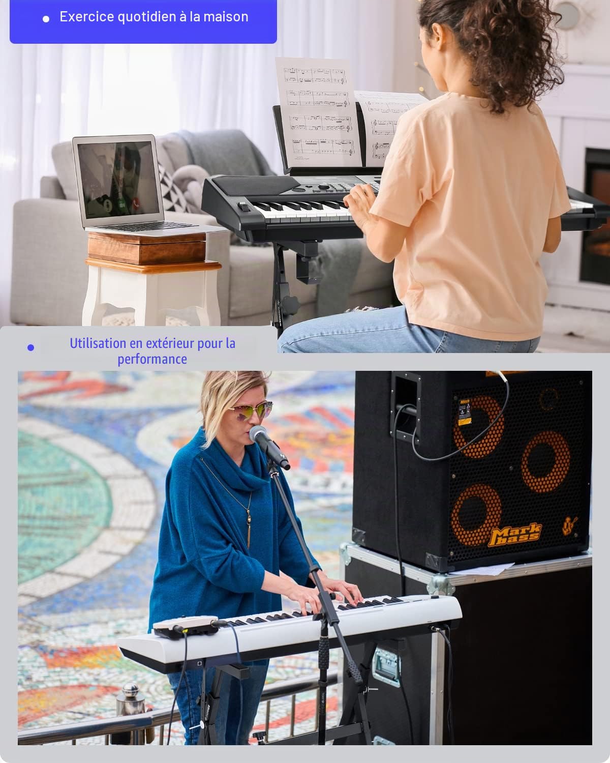 Donner Support de Clavier Piano Robuste, Forme en Z Réglable et Portable, Adapté aux Claviers électriques de 61 et 88 Touches et Piano Numériques
