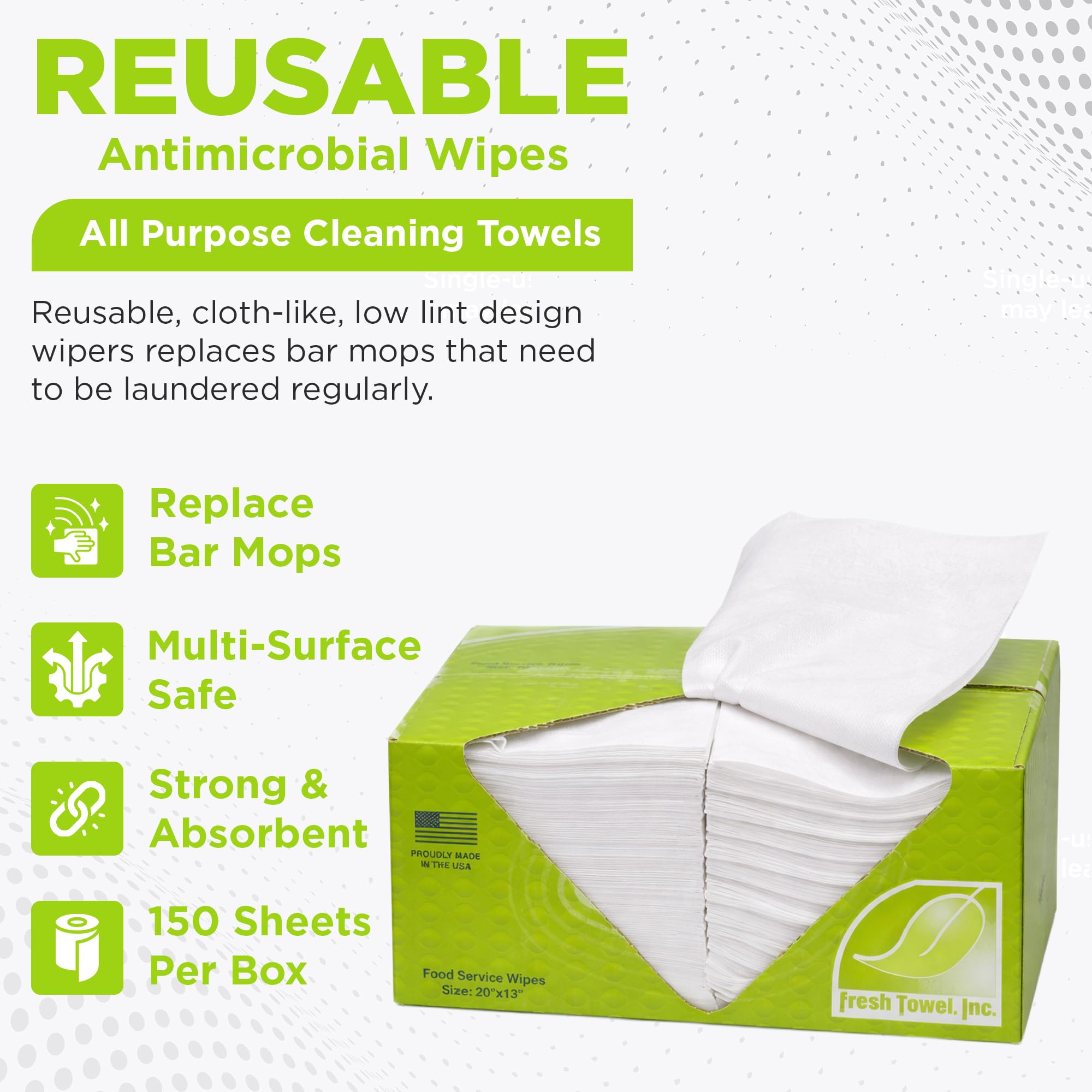 Fresh Towel Foodservice - Toallas de papel reutilizables – pliegue de 1/4, 13 x 20 pulgadas – (1 caja de 150) toallas de limpieza multiusos (blanco)