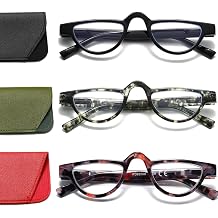 Hubeye 3 Pack Half Moon Frame Reading Glasses,Retro Small Semi Readers 1.75
