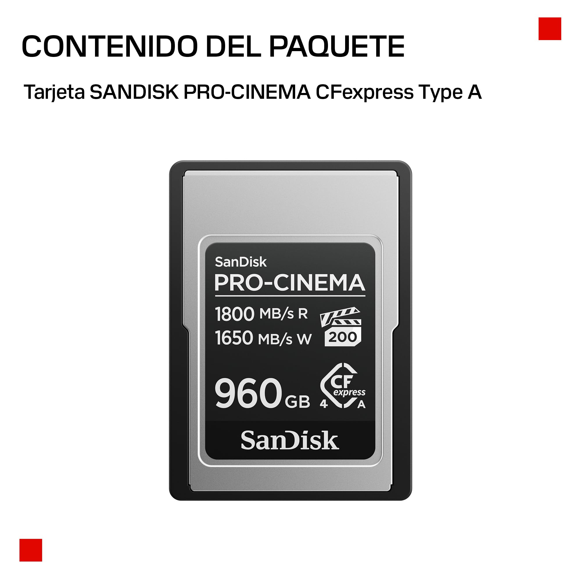 SanDisk Pro-Cinema CFexpress Type A Tarjeta de 480 GB (hasta 1800 MB/s de Velocidad de Lectura y hasta 1650 MB/s de Escritura, 4K, 6K, 8K, VPG200)