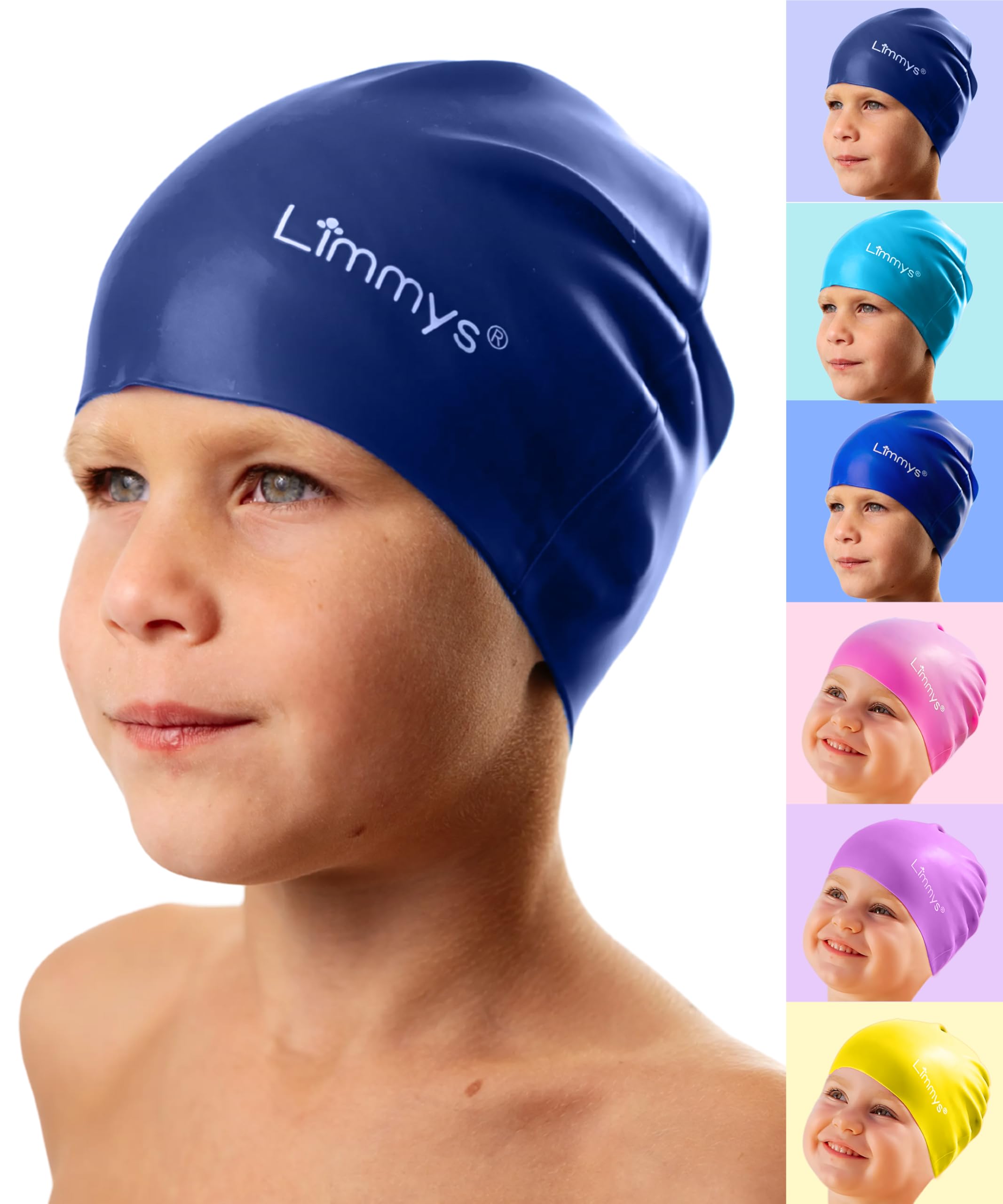 Limmys Bonnet de Bain en Silicone pour Enfants – Bonnet Doux Antidérapant pour Garçons/Filles – Ajustement Confortable Sans Tirer, Protection des Oreilles, Silicone Durable Sans Latex, Facile à Mettre