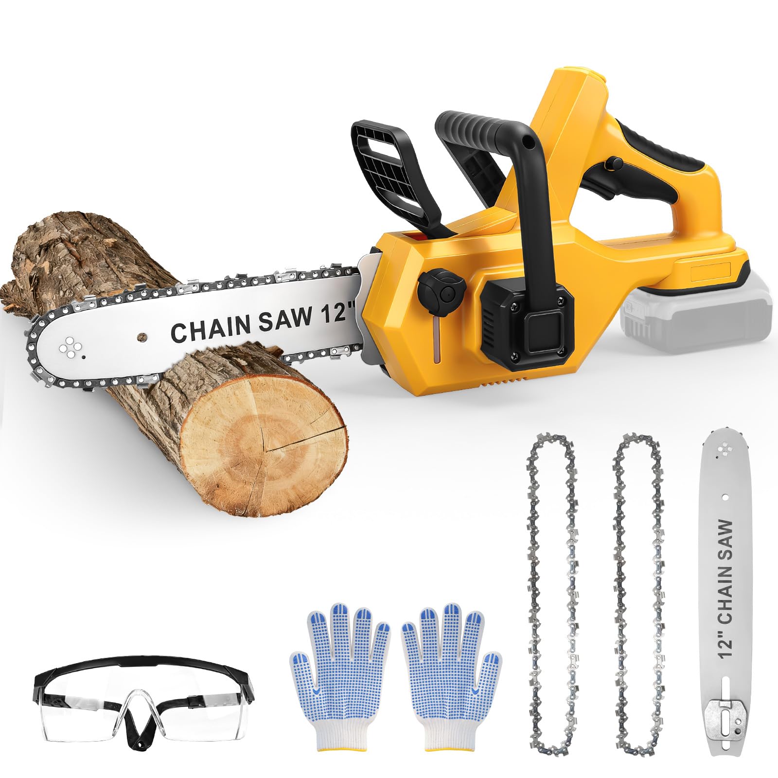 12 Inch Cordless Chainsaw for Dewalt 18V 20V Max Battery (No Battery), Brushless Handheld Chain Saw with Auto Oiler and Security Lock, for Wood Cutting Tree Trimming