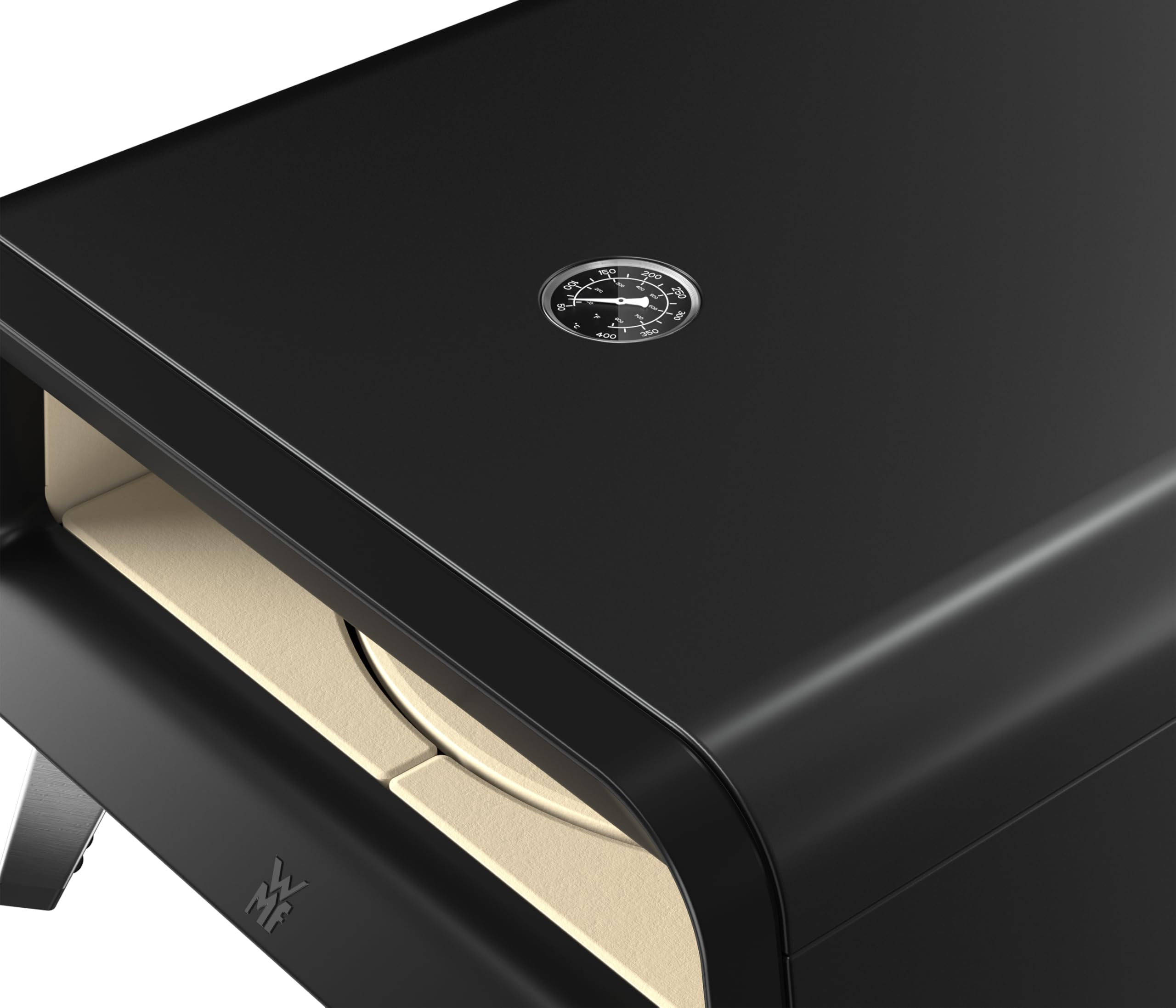 WMF Pizzaiolo Pro - Forno per pizza, temperatura di cottura superiore a 450 °C, pietra grande per pizza (Ø 40 cm), meccanismo di rotazione automatico, monitoraggio della temperatura integrato per