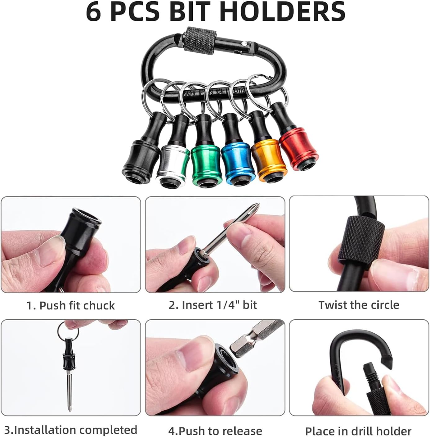 Bit Holder Keychain 1/4 Socket Hex Shank Screwdriver Bits Holder Light-weight for Impact Driver Drill Bit Keychain Extension Bar Quick Release Easy Change Tools & Home Improvement Gift (Black)