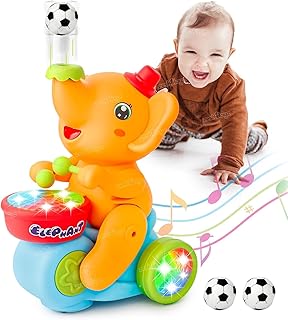 Zest 4 Toyz Musical Walking Elephant Drummer Toy with Flashing Light & Sound Toy for Kids Beating Drum Blowing Ball - Yellow
