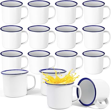 16 Pcs 4 oz Enamel Camping Coffee Mugs Mini Metal Mug with Handle Small White Enamel Mug Vintage Round Enamel Cup Portable Drinking Cup for Coffee Tea Picnic Travel