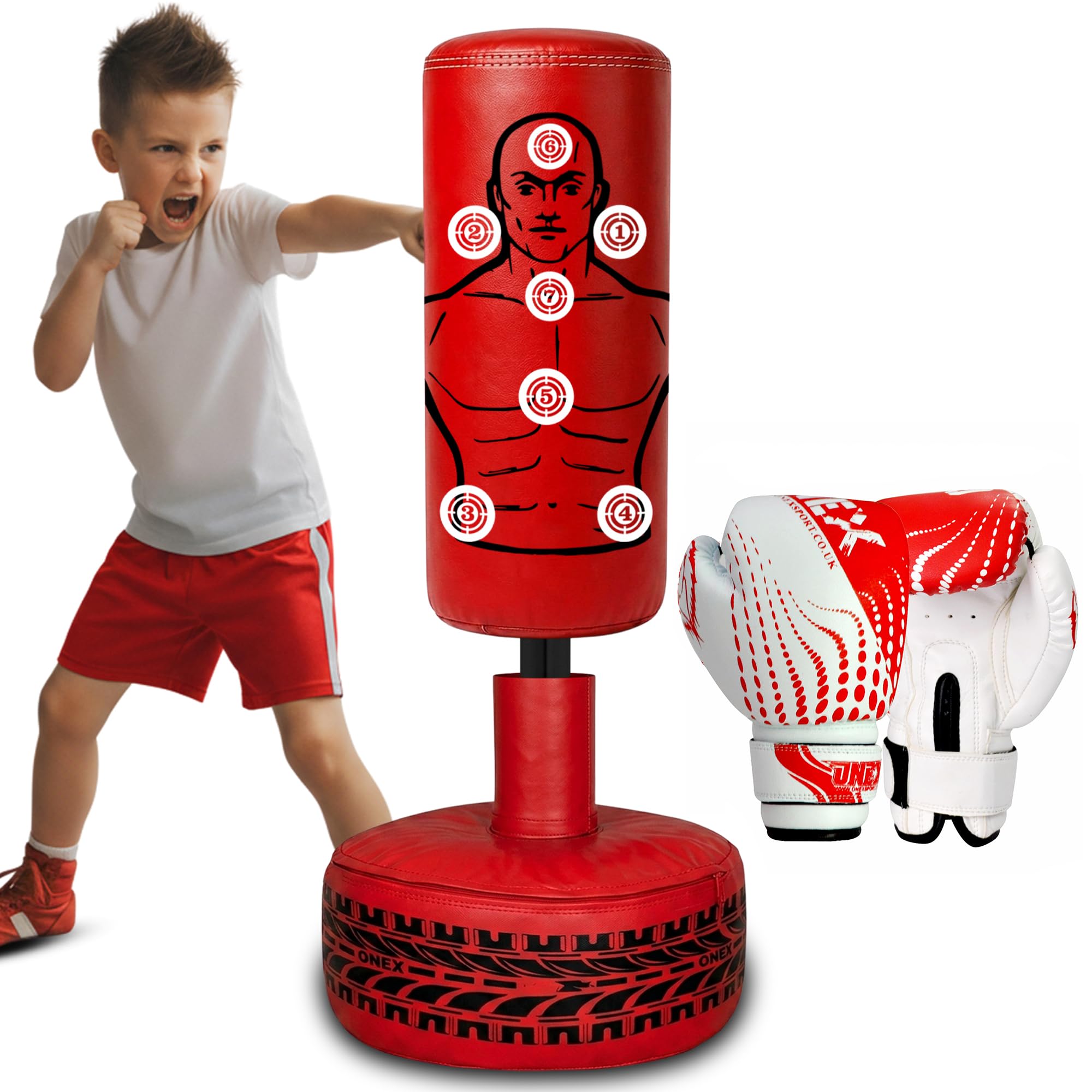 Freestanding Kids Punching Bag Set with Boxing Gloves, Adjustable Height Standing Punch Bag for Children, Junior Boxing Training Set, Indoor Fitness Exercise Toy, Rebound Reflex Bag