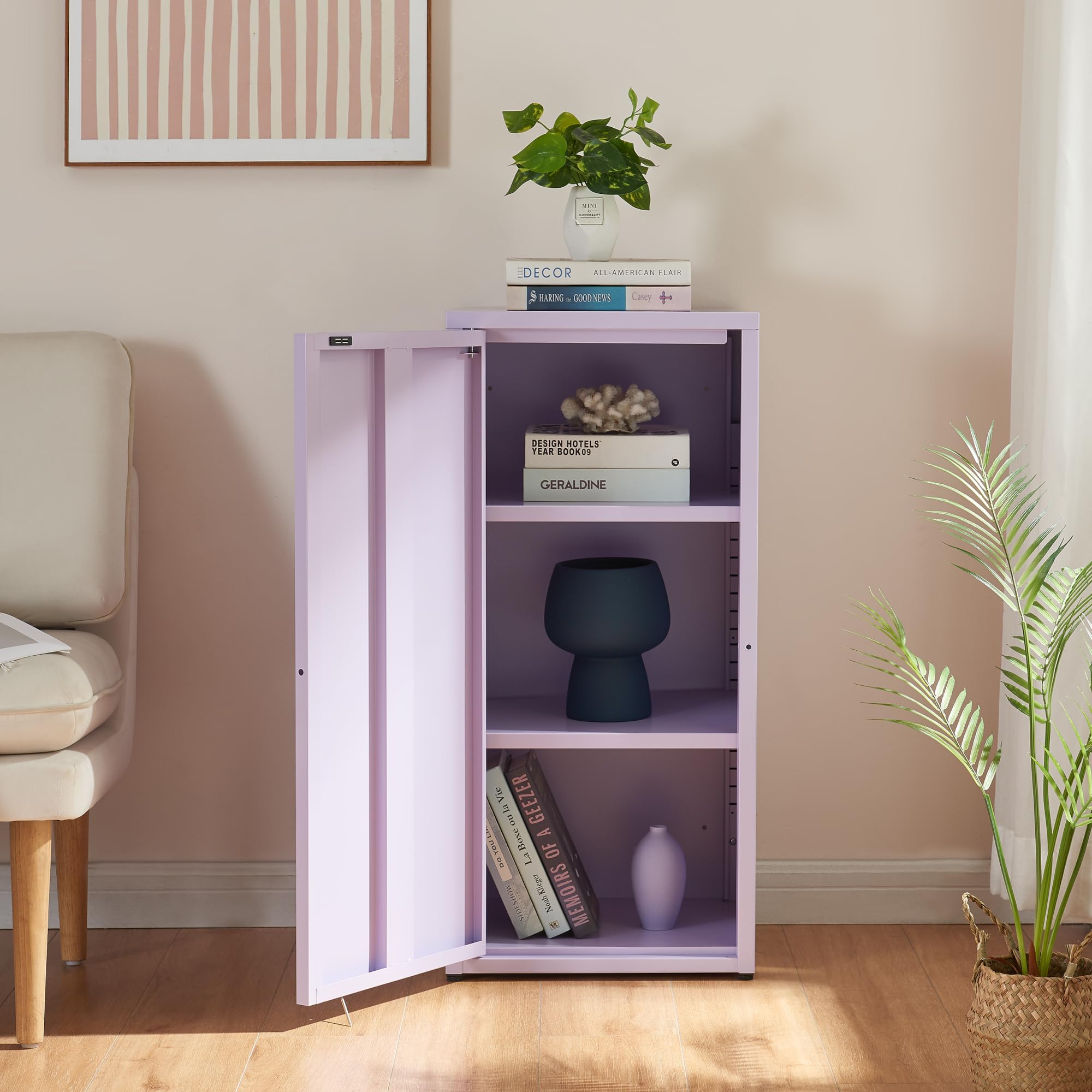 [en.casa] Armoire Métallique Meuble de Classement avec 1 Porte et 2 Étagères à Hauteur Réglable Classeur Rangement au Style Industriel pour Bureau Chambre Télétravail Acier 88 x 40 x 35 cm Violet