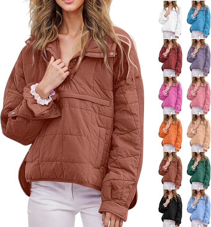 GOBUQIRAN Puffer Pullover Jacket Womens Quilted Lightweight Jackets