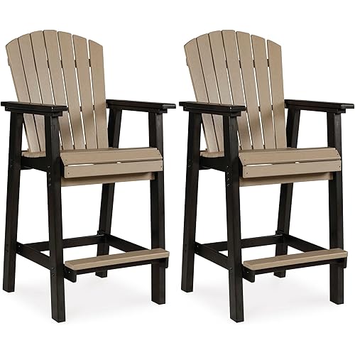 Signature Design by Ashley Fairen Trail 30" HDPE Durable Outdoor Barstool, 2 Count, Black & Brown
