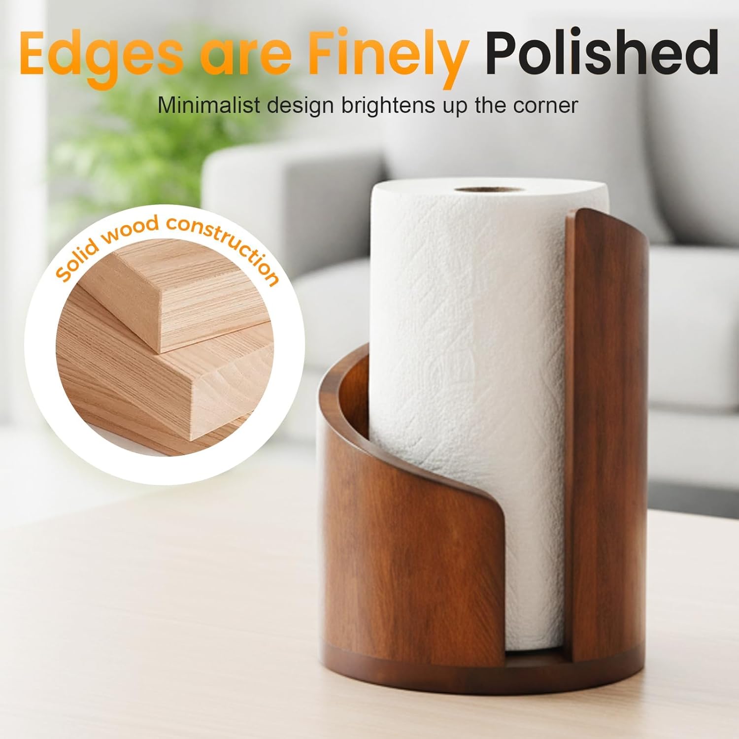 Mountain Paper Towel Holder with Mango Wood Base, Effortless One-Hand Tearing for Jumbo/Mega Rolls, Countertop Storage Organizer for Kitchen and Bathroom 7-14 Days delivery (Wood)