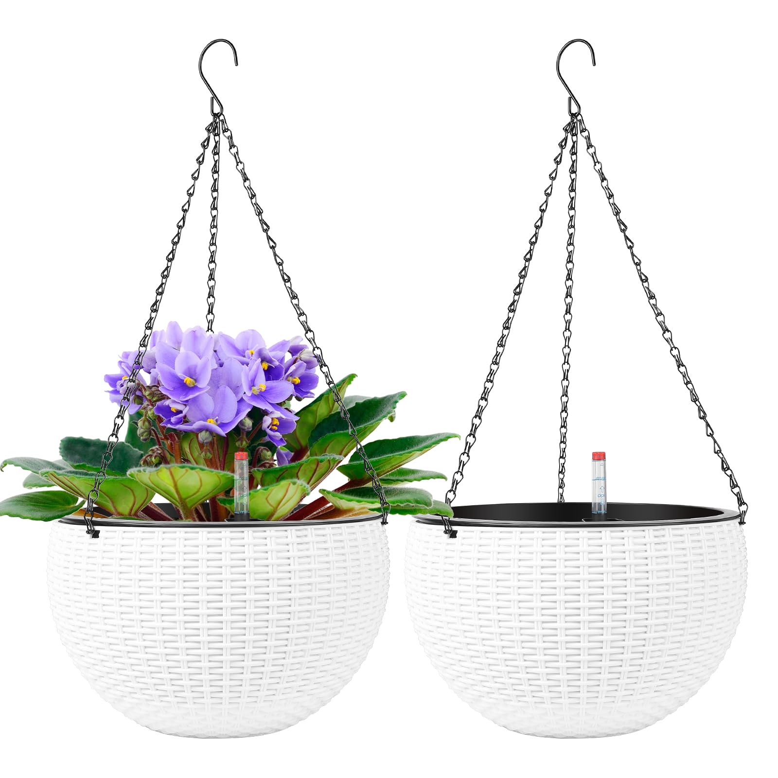 CPROSP 2tlg 28cm Selbstbewässerungstopf Hängend mit Wasserstandsanzeigen, Selbstwässernder Blumentopf, Blumenampel, Hängeblumentöpfe mit Drainagelöchern, Blumentopf Wasserspeicher mit Topf System