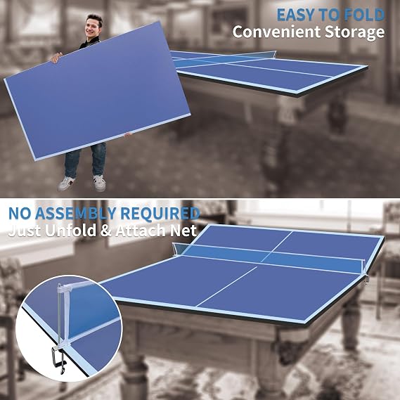7/8/9ft Mid-Size Ping Pong Conversion Top with Net Set for Billiard and Pool Tables - Regulation Top Converts Billiards into Ping Pong Table Blue/Green/Black