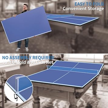 7/8/9ft Mid-Size Ping Pong Conversion Top with Net Set for Billiard and Pool Tables - Regulation Top Converts Billiards into Ping Pong Table Blue/Green/Black