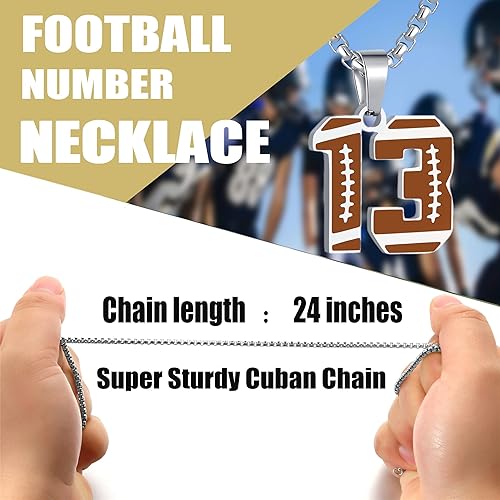 Miniatura 6 de SKQIR Collar de número de fútbol para niños, atletas de jersey, cadena de números negros para hombres, dije de número de acero inoxidable, joyería