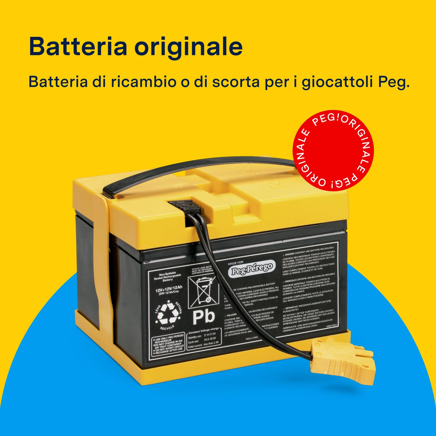 PEG Batteria 24V/12Ah - Ricambio Originale Ricaricabile per Veicoli Elettrici Peg Perego