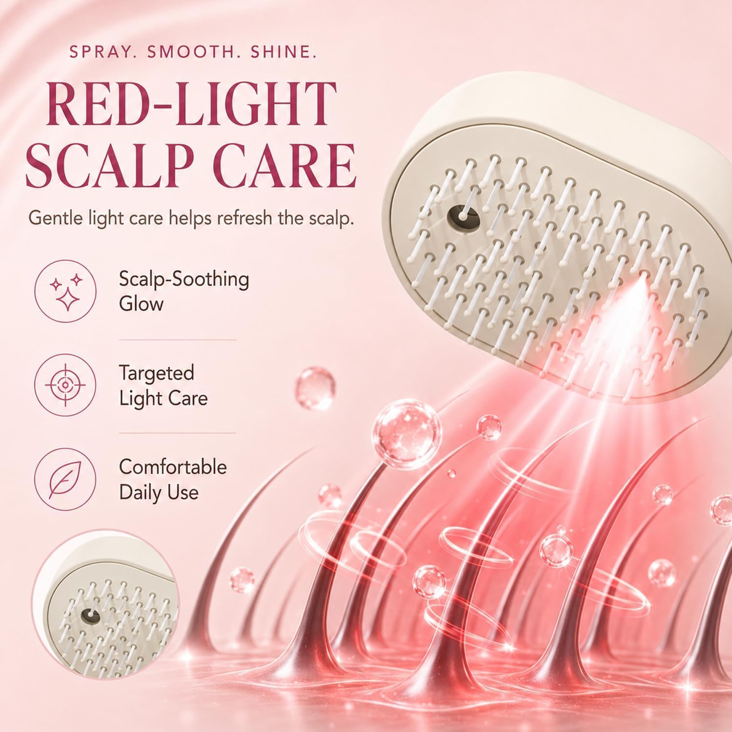Cepillo Eléctrico de Masaje con Cojín de Aire y Spray, Cepillo de Vapor Antienredos Autolimpiante, Cepillos Pulverizador 3 en 1 para Cabello Liso, Rizado, Seco y Dañado (2pcs-C)