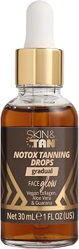 SKIN & TAN Face Tanning Drops 30ml Vegan Collagen, Gradual Glow, Custom Self-Tan, Sun Kissed Radiance, Adaptable Bronzer, Overnight Tanner, Hydrating Oil