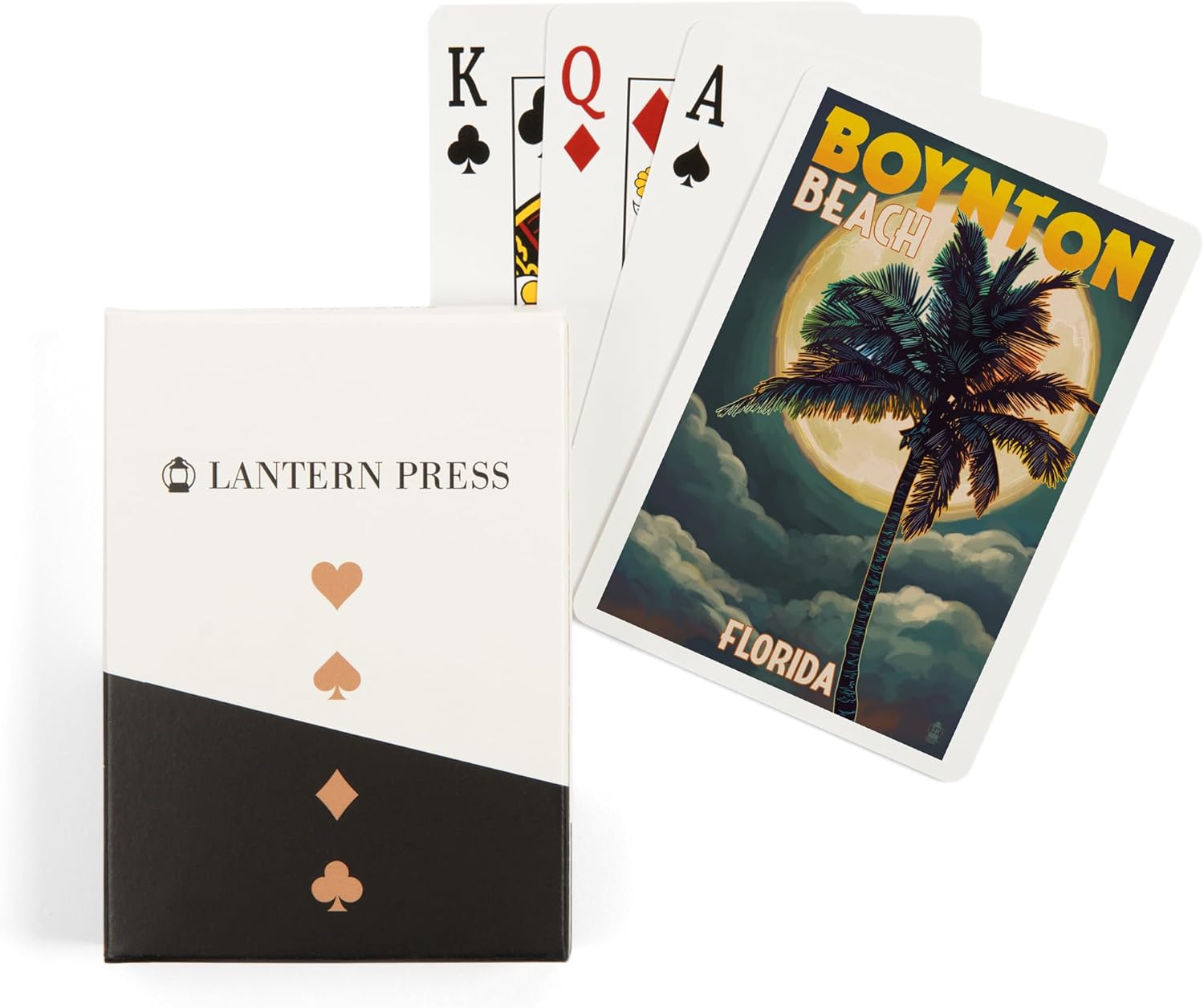 Lantern Press Boynton Beach, Florida, Palm and Moon, 52 Playing Cards for Adults, Poker Size Card Deck