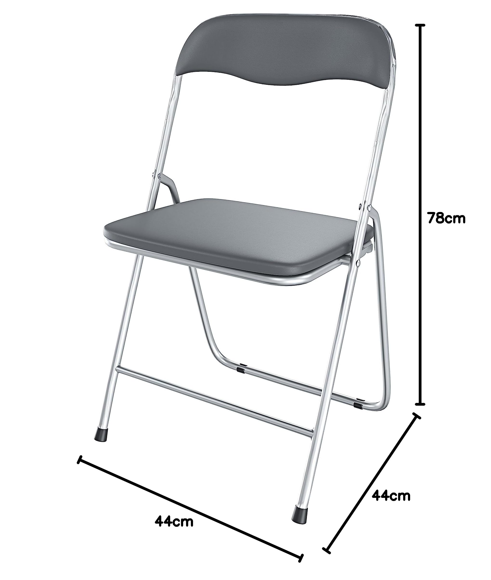 Arreditaly Juego de 6 sillas plegables delgadas mate de metal, para oficina, hogar, camping, salón, cocina, de piel sintética con cómodo asiento acolchado, 78 x 44 x 44 cm (gris)