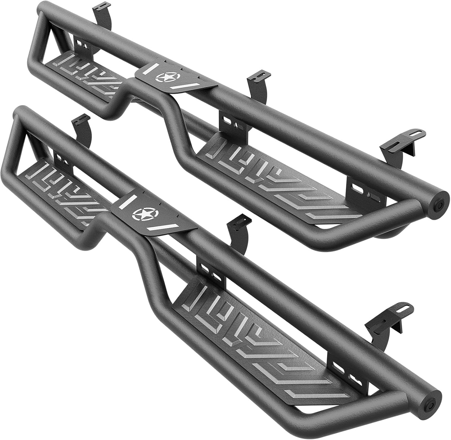 Running Boards Side Steps Compatible with 2007-2021 Toyota Tundra Double/Extended Cab (2 Half-Size Rear Doors), Bolt-on Nerf Bar Step Bars, Heavy-Duty Steel Two Stairs Design (Black)