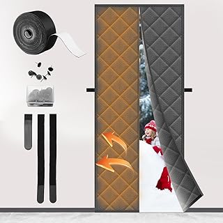 Magnetic Thermal Insulated Door Curtain for Winter, Temporary Door Cover Screen Fits Door Size 32" x 80", Oxford & Thicken Cotton Insulating Doorway Blanket Curtains - Grey