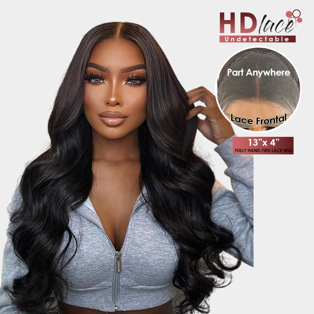 Body Wave Lace Front Wigs Human Hair Pre Plucked Glueless Human Hair Wigs for Black Women 13x4 HD Lace Frontal Brazilian Wavy Human Hair Wig with Baby Hair Elastic Band 180% Density 26 Inch