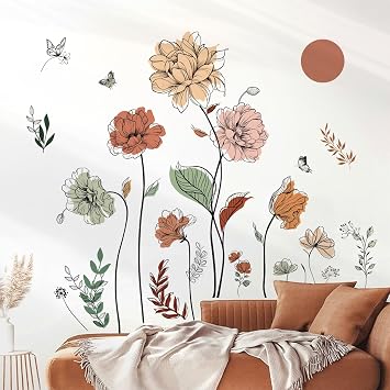 decalmile Boho Flower Bohemian Floral Plants Sun Wall Decals Stickers