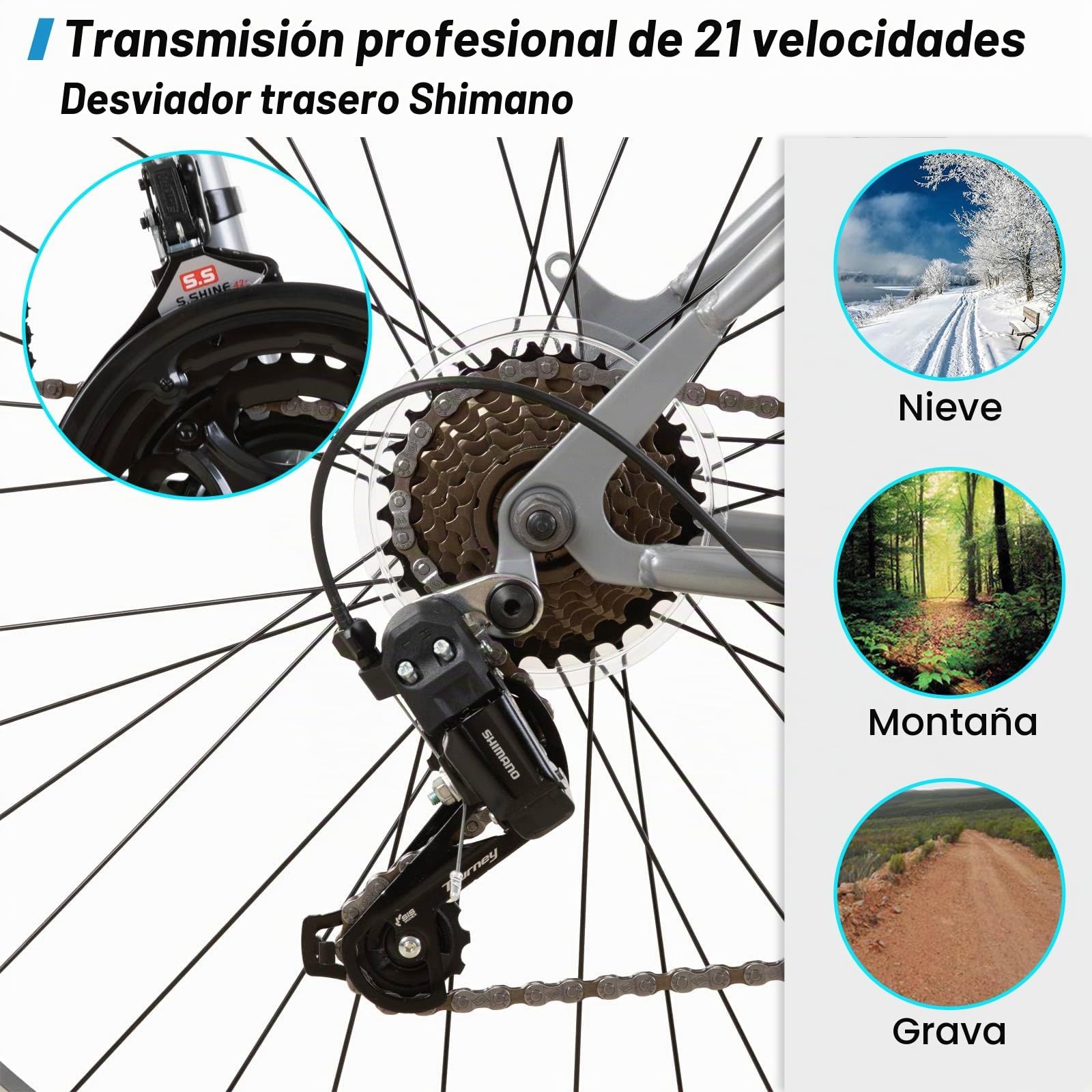 HILAND BAMCBASE Bicicleta de montaña de 26/27,5/29 Pulgadas, Cuadro de Acero de Alta Resistencia, 18/21 Velocidades, Frenos V-Brake, MTB Bicicleta para Hombres y Mujeres