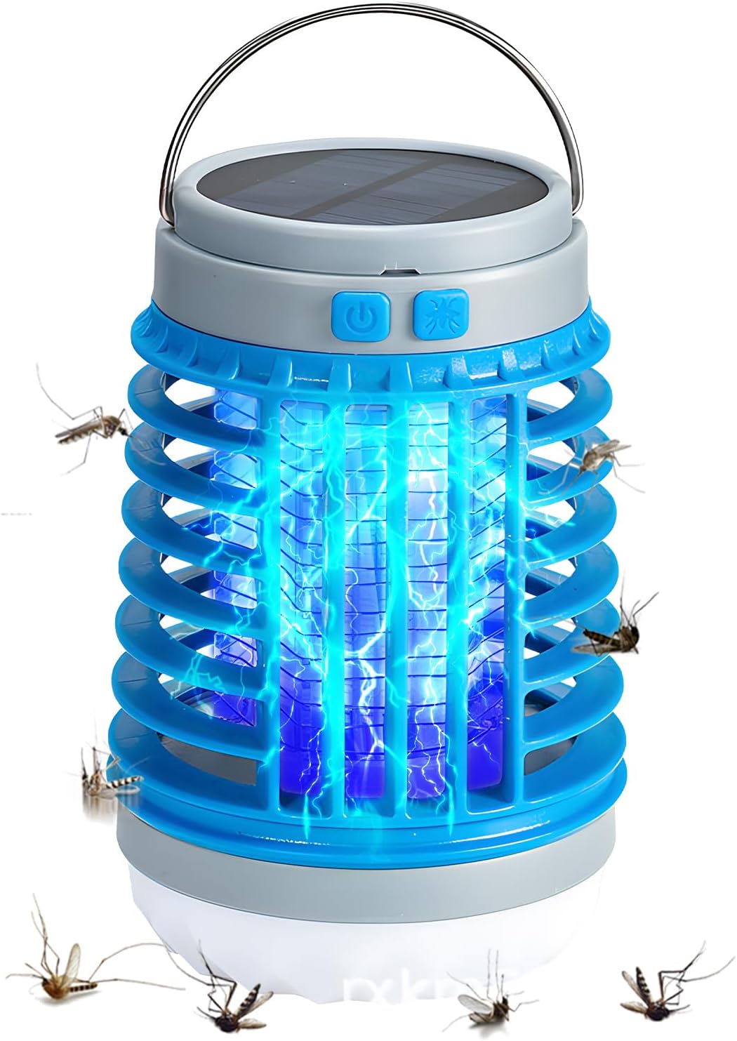 Mozz Guard Mosquito Zapper, Solar Outdoor Waterproof Camping Lamp, Portable Cordless Multifunctional Hand Lantern, USB Charing and Low Noise for Indoor, Home Garden, Camping, Picnic (Blue-2Pcs)