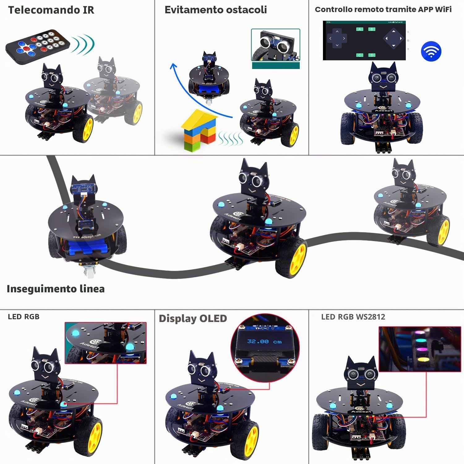 Adeept Smart Car Kit(Compatible with Arduino IDE), Line Tracking, Obstacle Avoidance, OLED Display, Ultrasonic Sensor, Wireless Remote Control, DIY STEM Educational Robot Car Kit (Black)