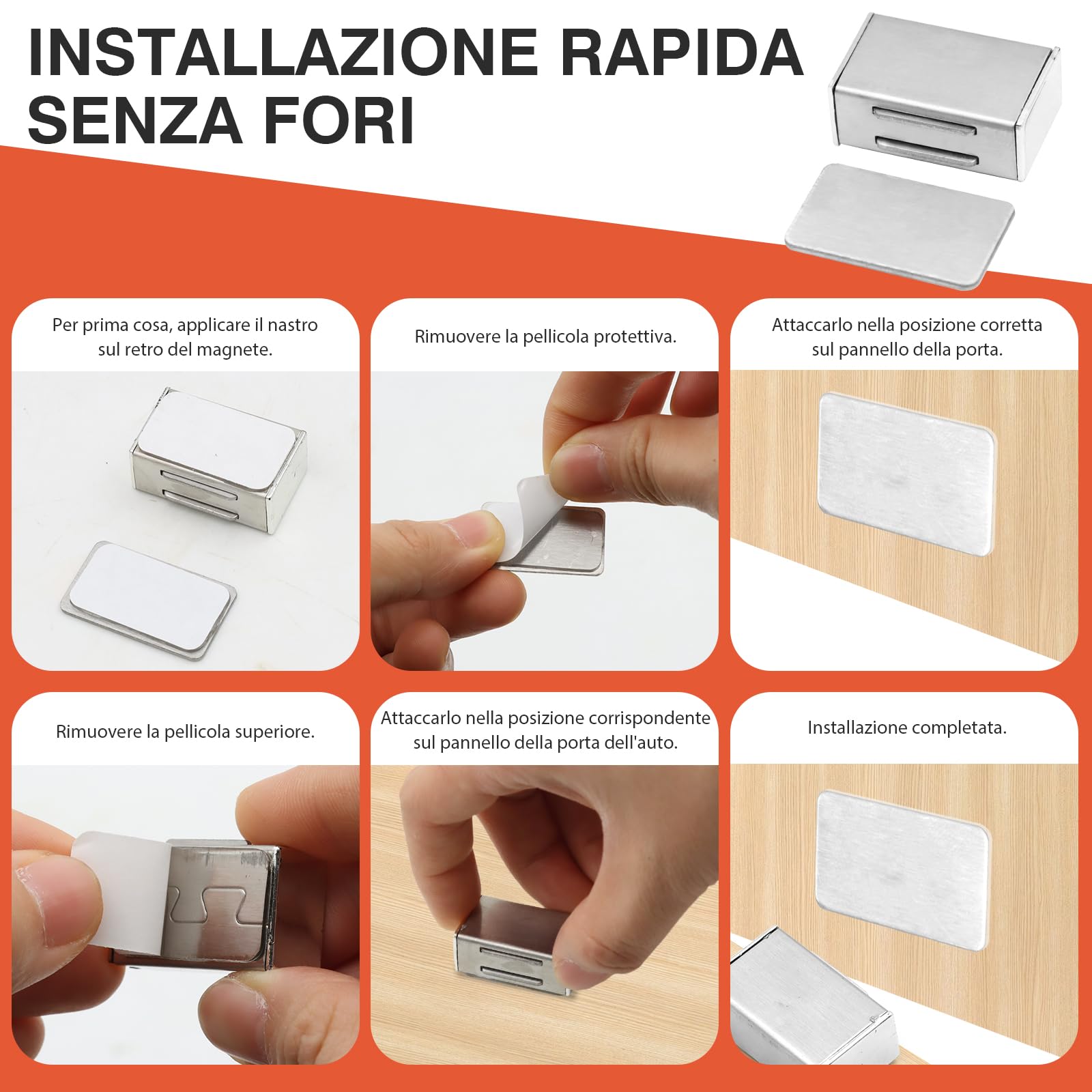 VEGCOO 6 Pezzi Calamite per Mobili Chiusura, Chiusura Magnetica Porta Inox Forte, Serratura Magnetica Potenti Adesivo per Porta, Cassetti, Cucina e Bagno (30 mm)