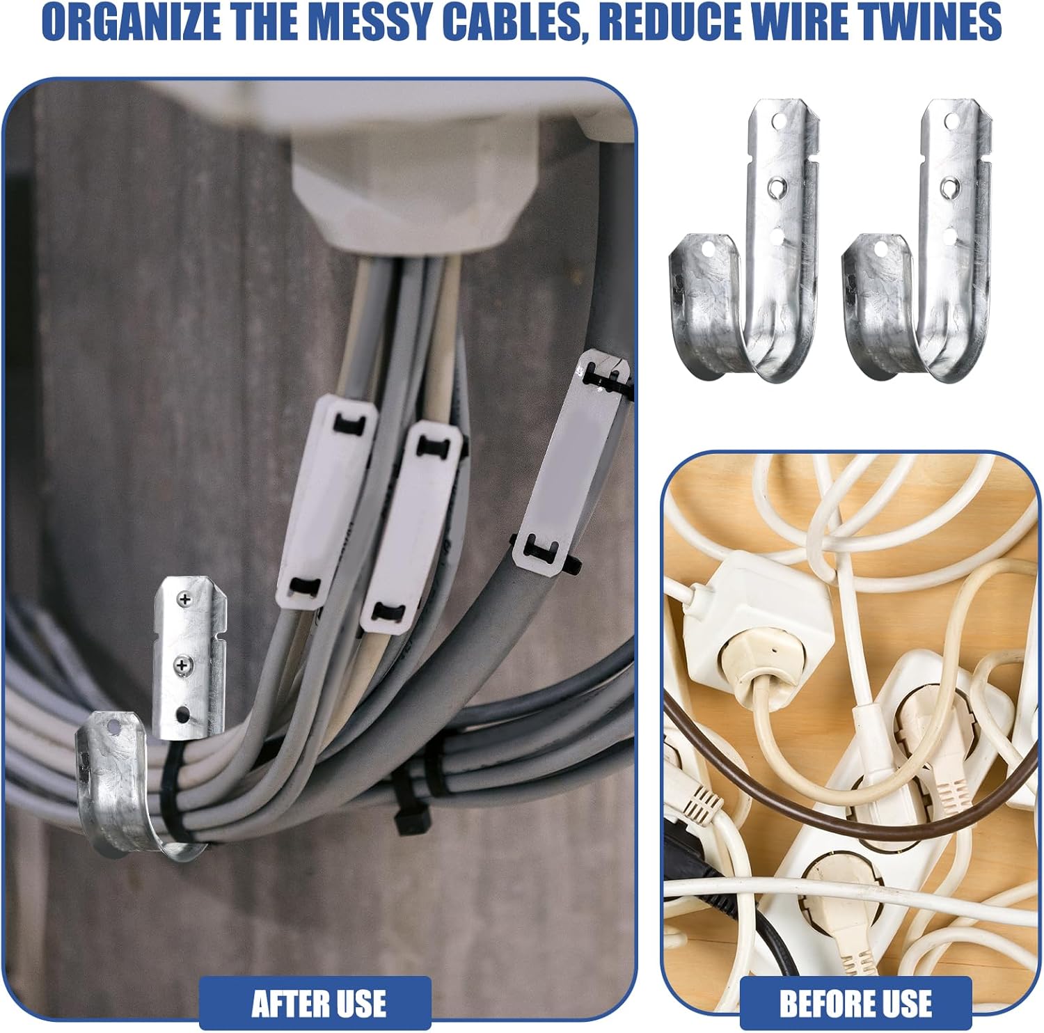 100 Pcs 2-Inch Cable Support, J Hooks Heavy Duty Galvanized Steel Cable Hook Wire Management J Hooks for Attaching Wall Mounting to Vertical Surfaces, Silver