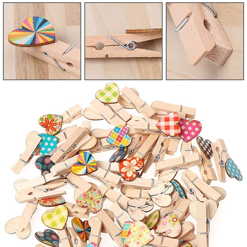 40 Clip In Legno A Forma Di Cuore - Colorate, Per Foto, Decorazioni, Feste E Matrimoni