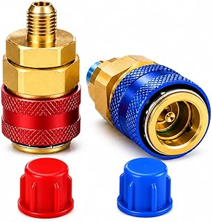 R134a Quick Coupler Kit, 2 Pack, 1/4 SAE Thread, Compatible with Manifold Gauges, Automotive AC Adapter for Refrigerant Recharge, Fits Mini Split Car Air Conditioning Maintenance
