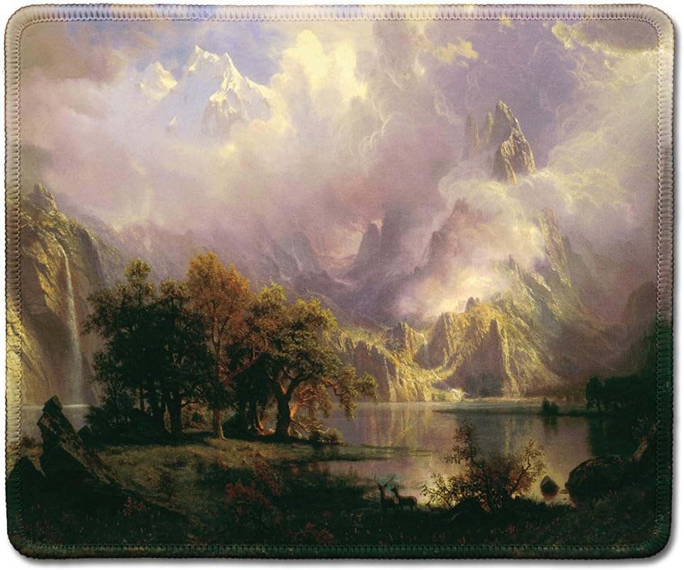 dealzEpic - Art Mousepad - Natural Rubber Mouse Pad with Famous Fine Art Painting of Rocky Mountain Landscape by Albert Bierstadt - Stitched Edges - 9.5x7.9 inches