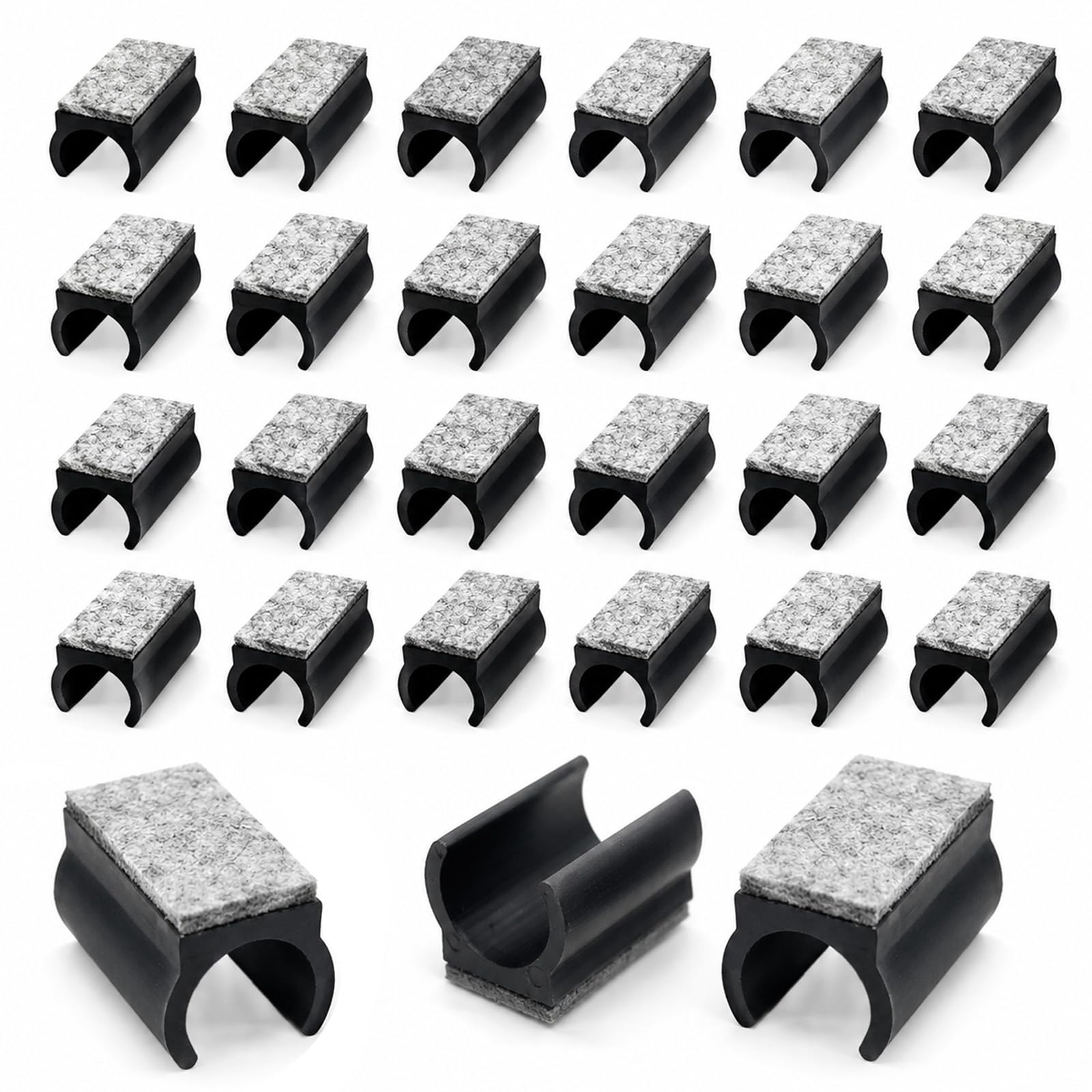 Deslizadores de silla con fieltro absorbente de sonido y base negra antideslizante de 25 mm