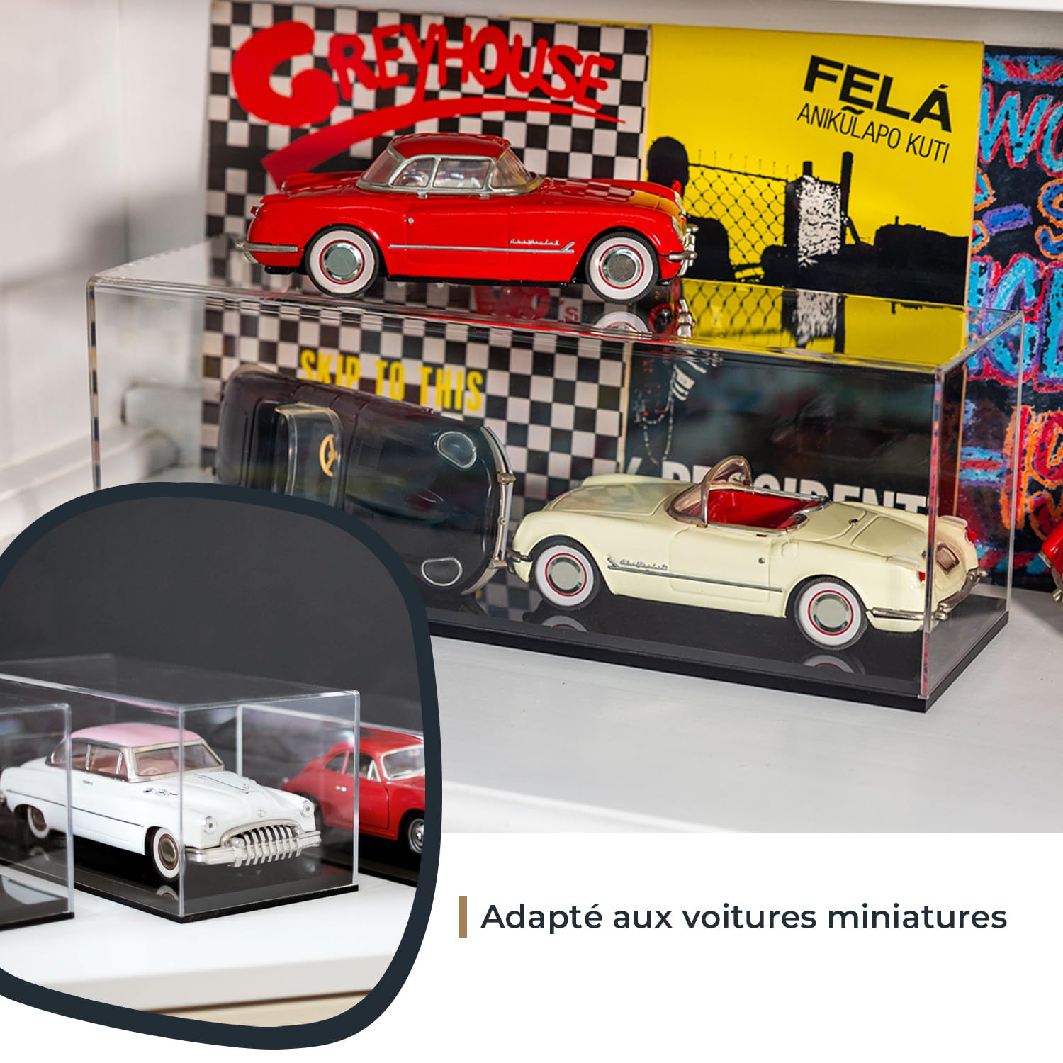 HMF 46803 Vitrine en Acrylique pour Voitures Miniatures, Figurines | 30 x 15 x 14 cm | Transparent