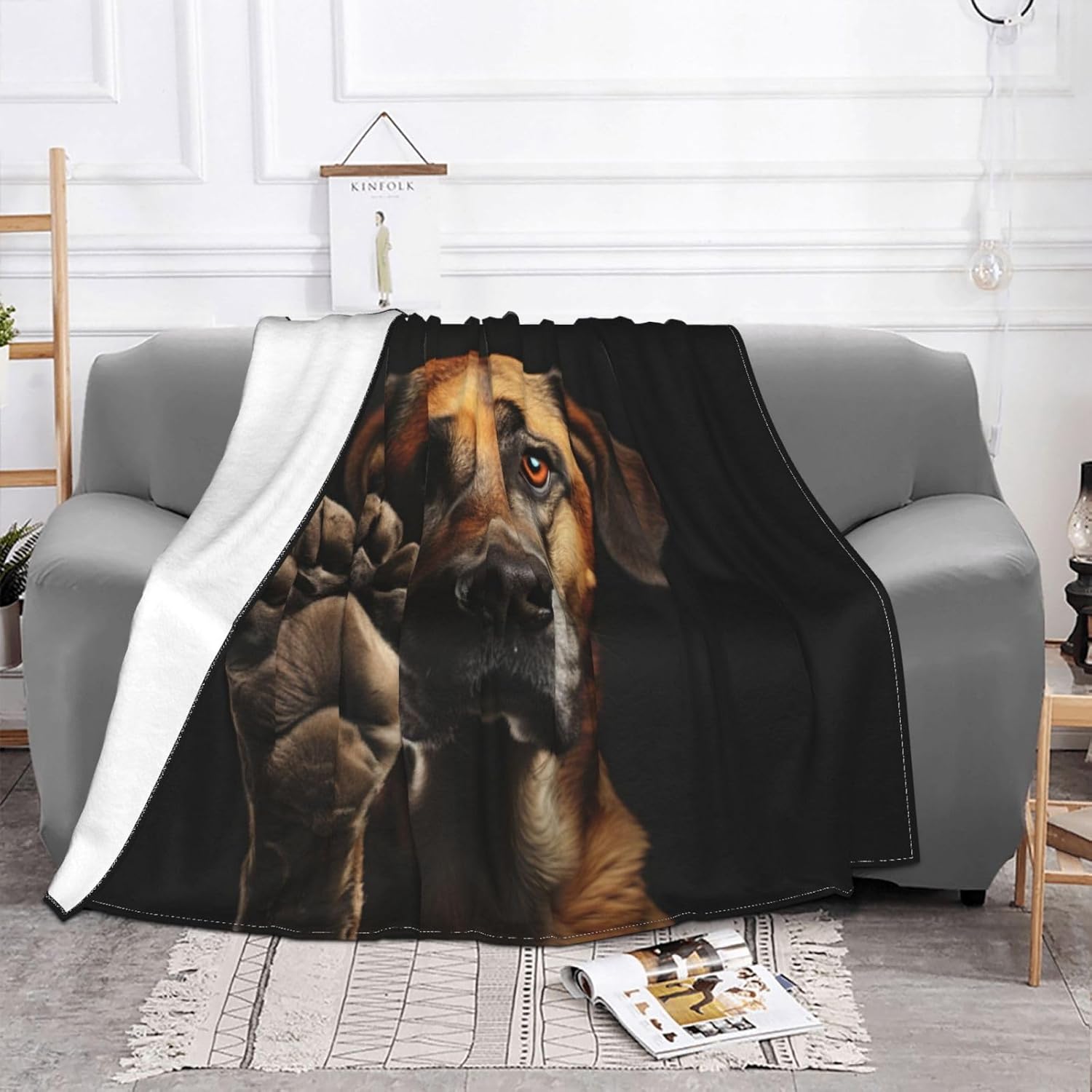 Flannel Fleece Blanket, Dog Animal Pet Paw Print Soft and Warm Throw Blanket, for Couch, Bed, and Outdoors