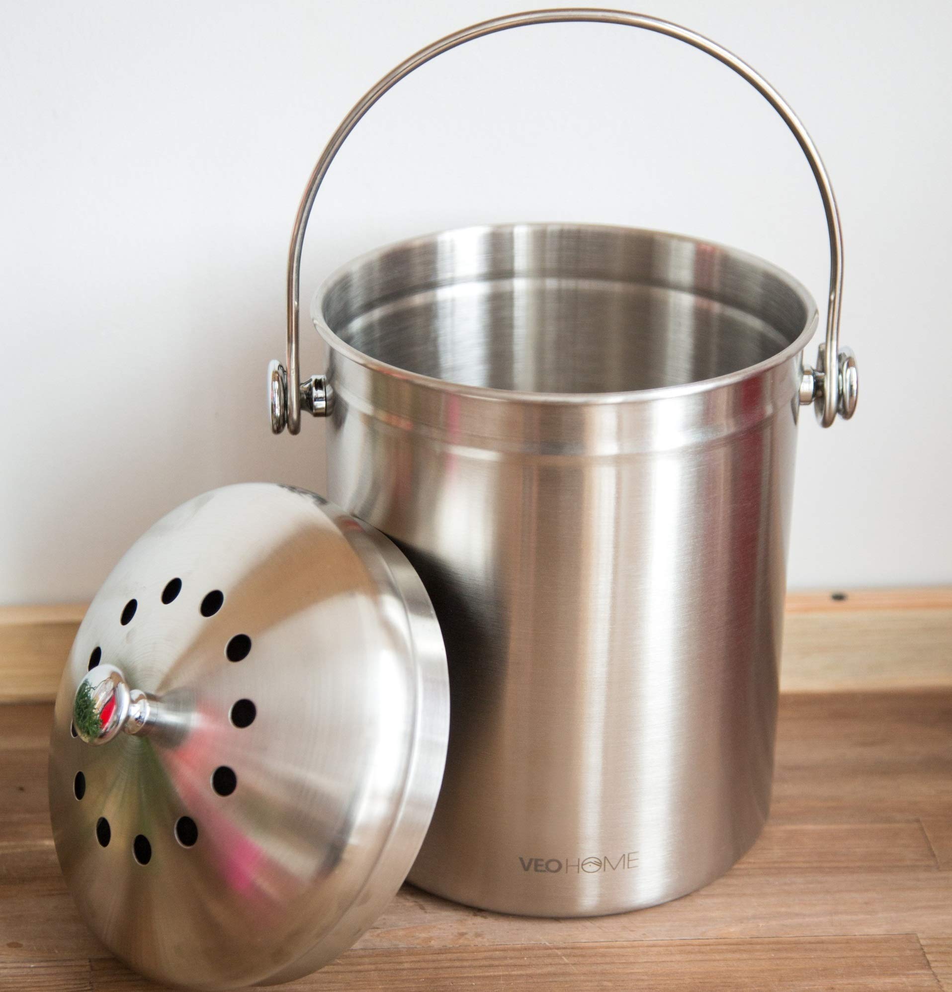 VeoHome Poubelle à Compost de Cuisine in INOX - bac à Compost de Table pour déchets organiques épluchures