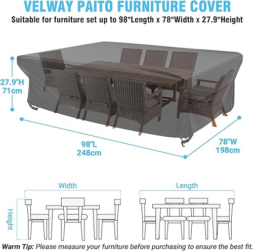 Miniatura 2 de Velway Funda para muebles de patio al aire libre, impermeable, rectangular, para mesa de patio, 98 pulgadas de largo x 78 pulgadas de ancho x 28