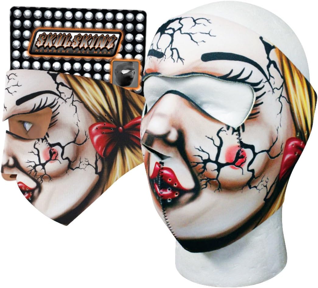 Creepy Evil Broken Doll Neoprene Face Mask Costume 3 D Sublimation Reverses to Black