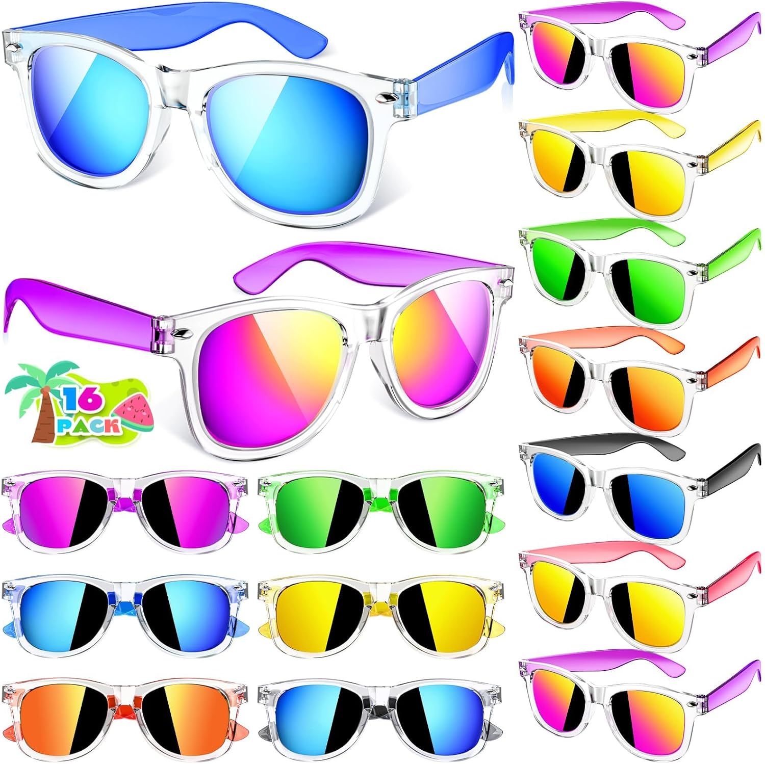 Kids Sunglasses Valentines Party Favors, Translucent Toddler Sunglasses Bulk for Boys Girls, Goodie Bags Stuffers for Kids Classroom, Pool Beach Party Favors Graduation Birthday Gifts - 16 Packs