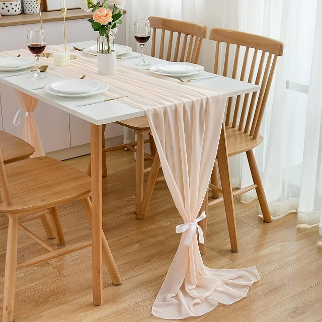 CHUQING Table Runner Champagne Chiffon Table Runner Cream Champagne 70 cm x 3 m Table Runner Wedding Table Decoration for Birthdays, Communion, Celebration, Party