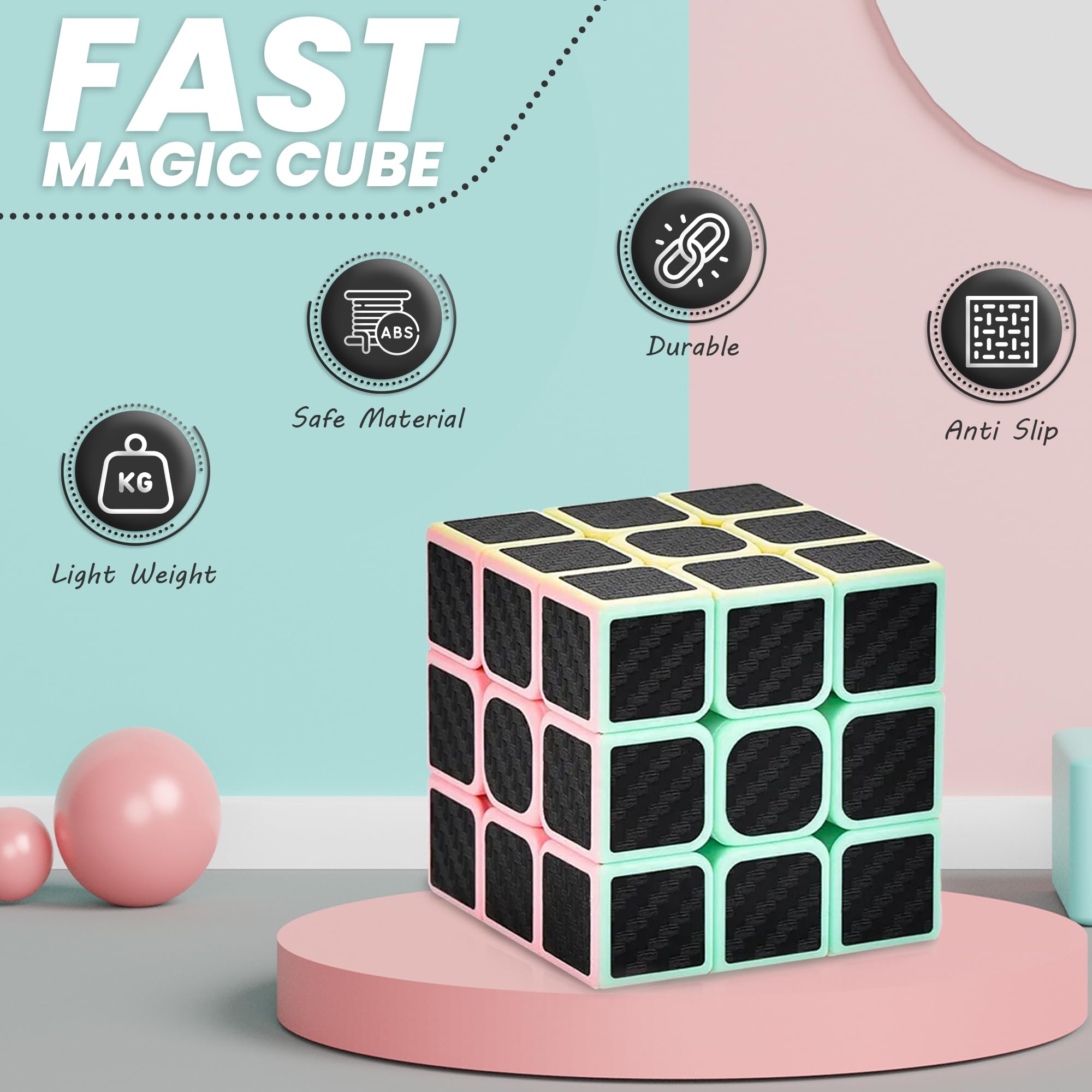 CREADY® Kostka Magiczna 3x3 Speed Cube, Wytrzymała Układanka Edukacyjna dla Dzieci i Dorosłych, Regulowane Napięcie, Naklejki z Włókna Węglowego, 5,5 cm, Ciemny Jasny