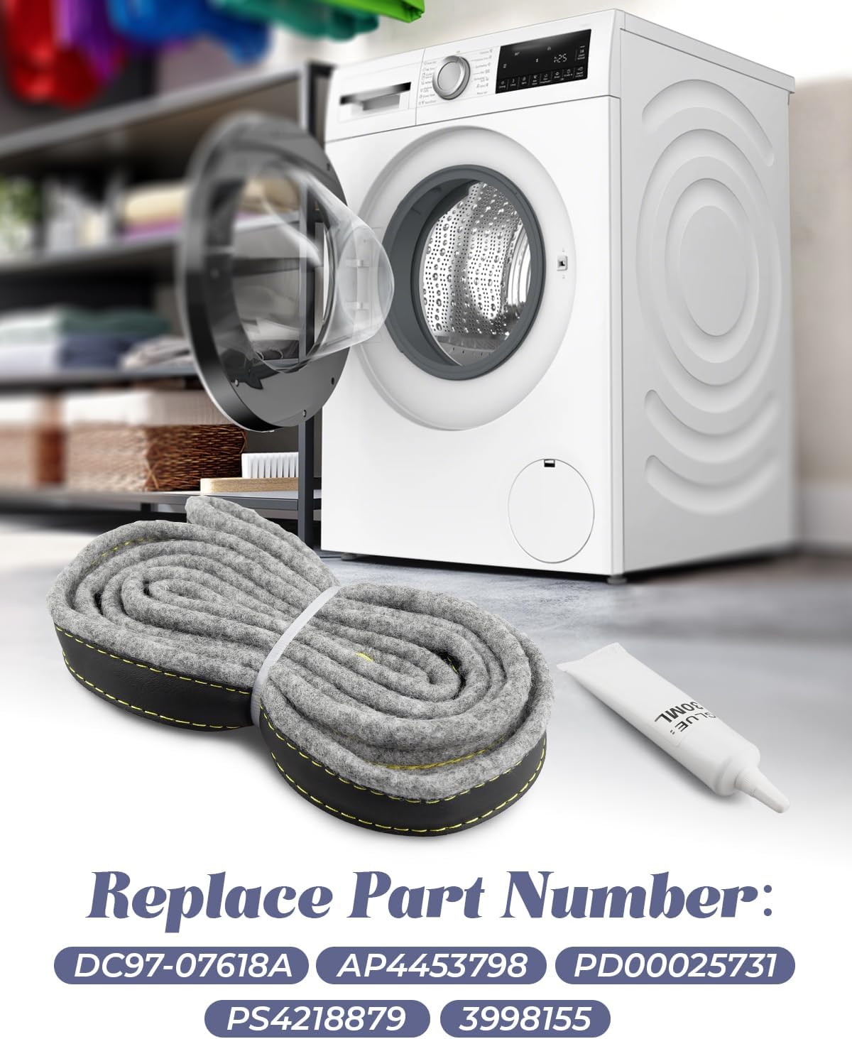 DC97-07618A Dryer Drum Felt Seal Fit for Samsung, Replace AP4453798 PD00025731 PS4218879 3998155, 2 Pcs