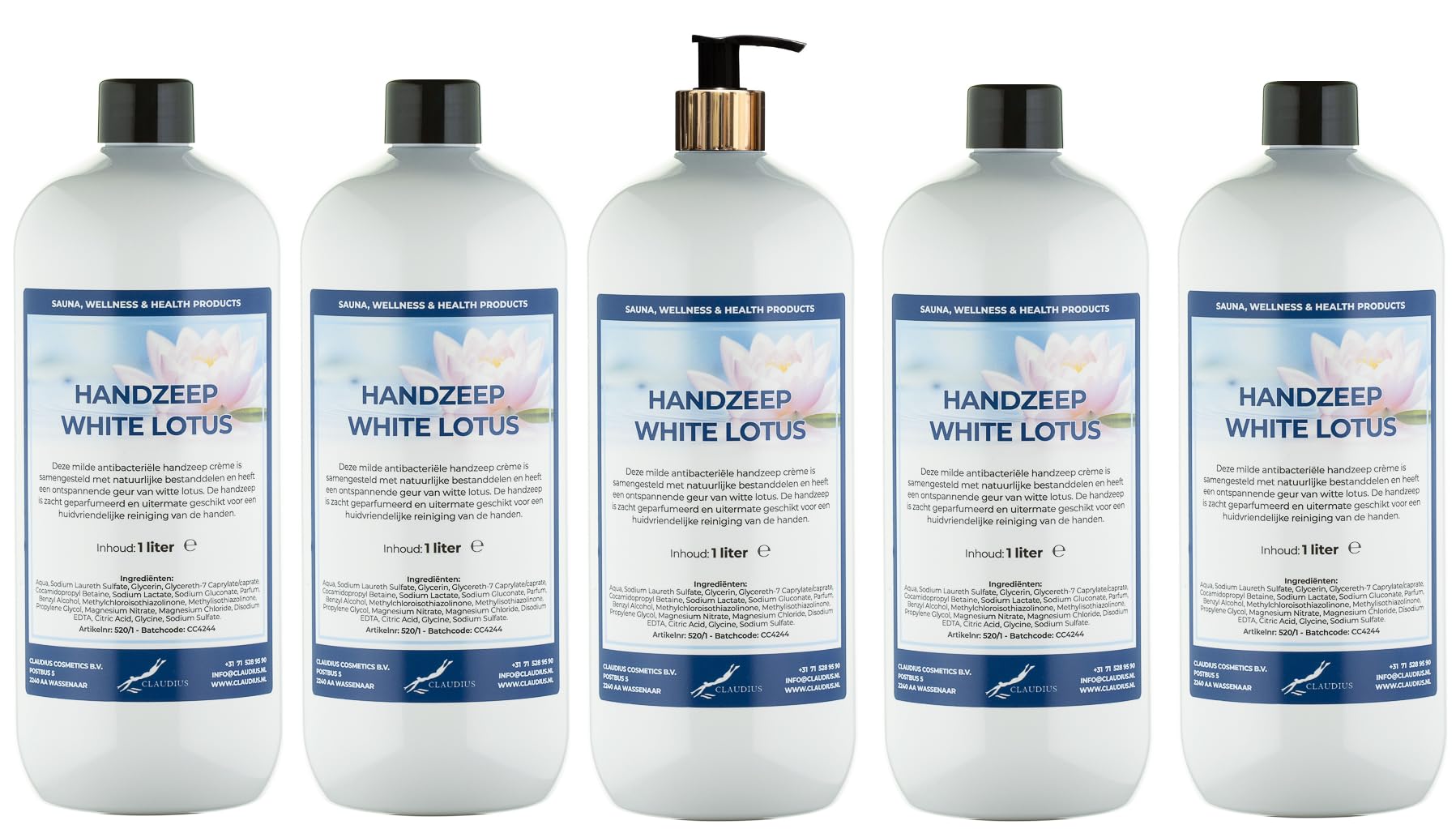 Handseife White Lotus 5 x 1 Liter mit Goldpumpe