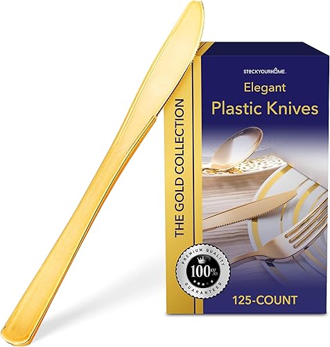 Stock Your Home 125 cuchillos desechables de plástico resistente, cubiertos de plástico elegantes que parecen cubiertos reales, utensilios perfectos