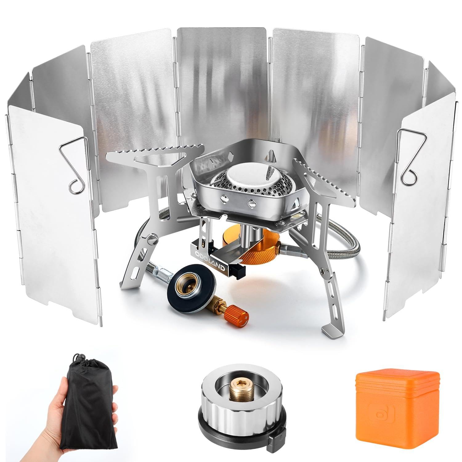 Idota Campingkoker 3500 W met piëzo-ontsteking, winddicht, opvouwbaar, met adapter, campingkooktoestel voor schroefpatroon, gasbrander voor buiten, picknick, wandelen