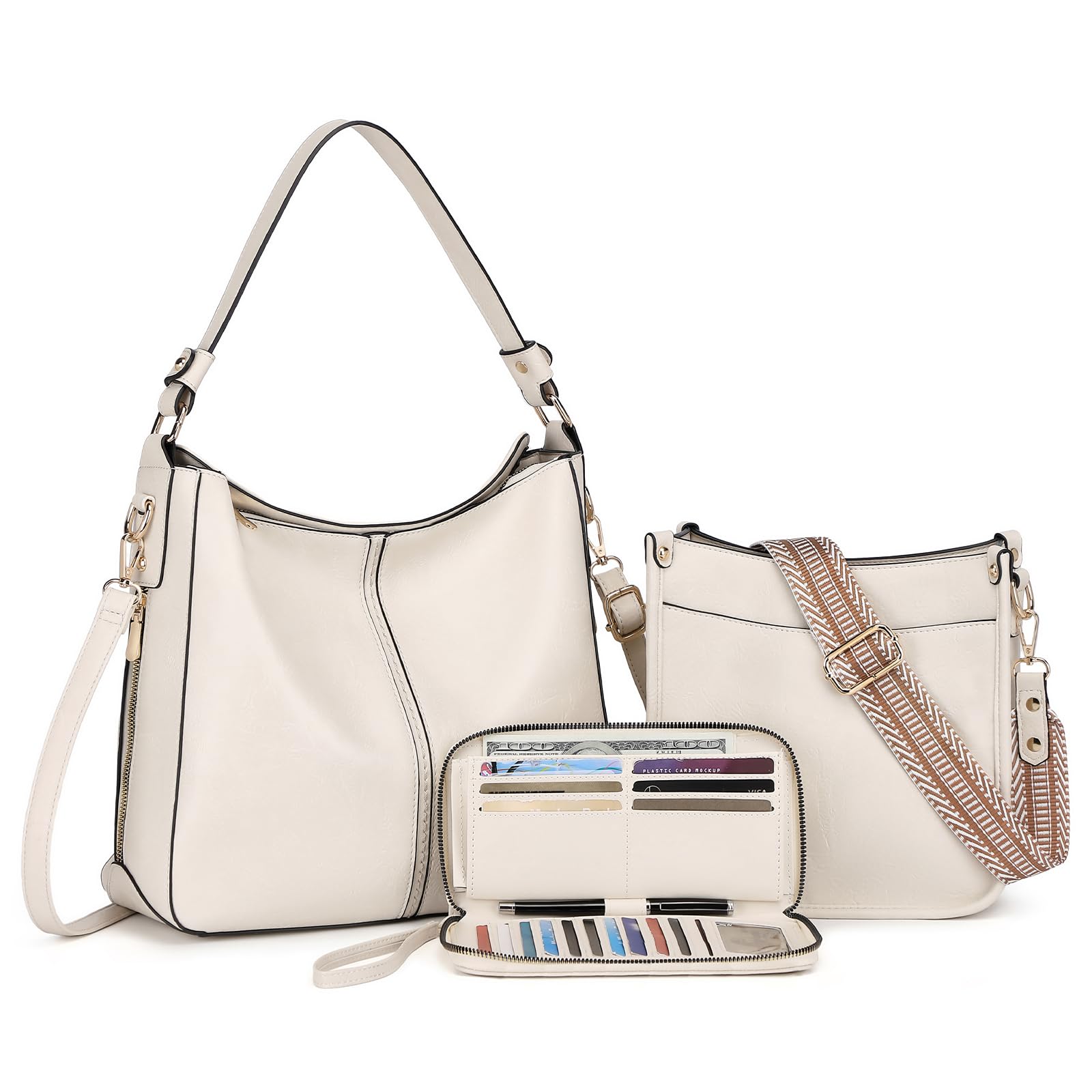 Purses for Women 3PCS, Crossbody Bags Set Large Leather Purse Shoulder Handbags with Wallet Adjustable Straps for Ladies Tote